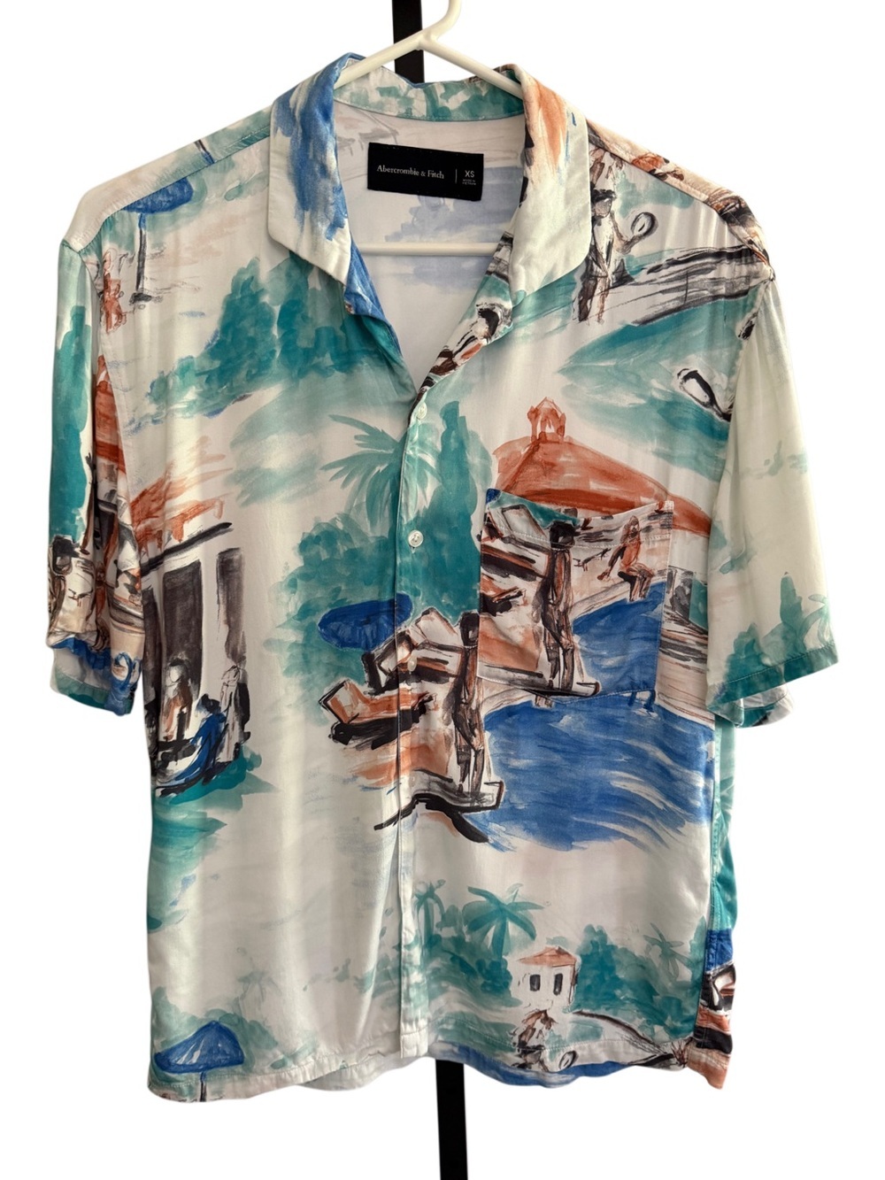 Abercrombie & Fitch Short Sleeve Coastal Harbor Print Beach Vacation Shirt XS